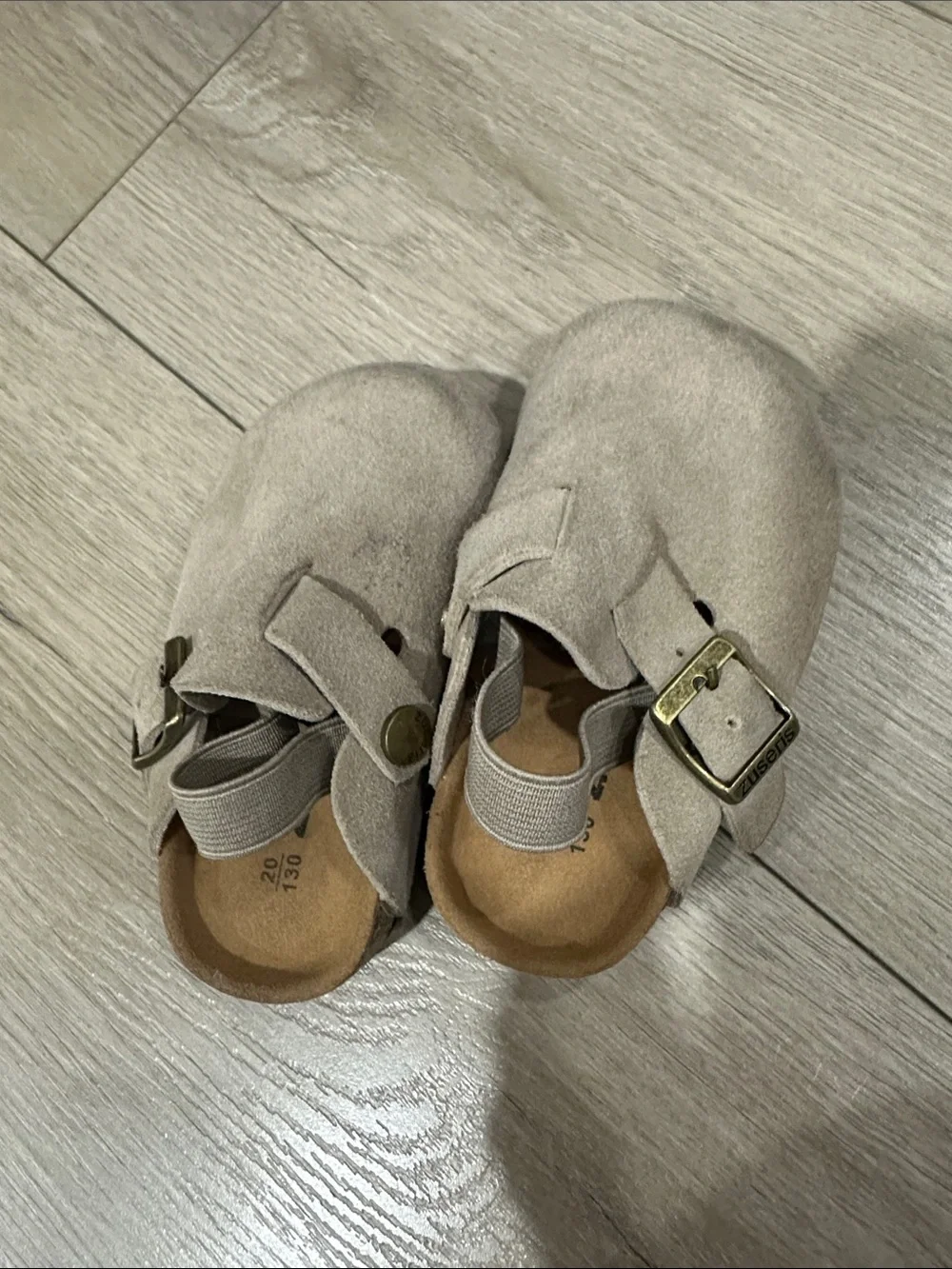 Kids Suede Moccasin Clogs in Light Tan